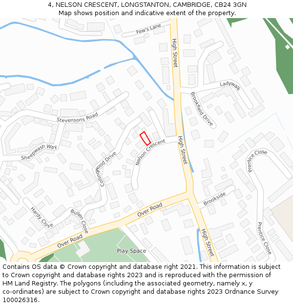 4, NELSON CRESCENT, LONGSTANTON, CAMBRIDGE, CB24 3GN: Location map and indicative extent of plot