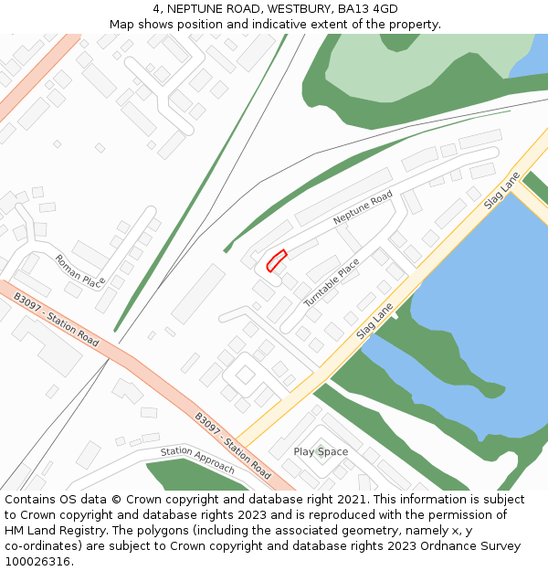 4, NEPTUNE ROAD, WESTBURY, BA13 4GD: Location map and indicative extent of plot