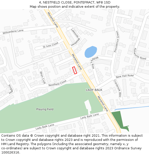 4, NESTFIELD CLOSE, PONTEFRACT, WF8 1SD: Location map and indicative extent of plot