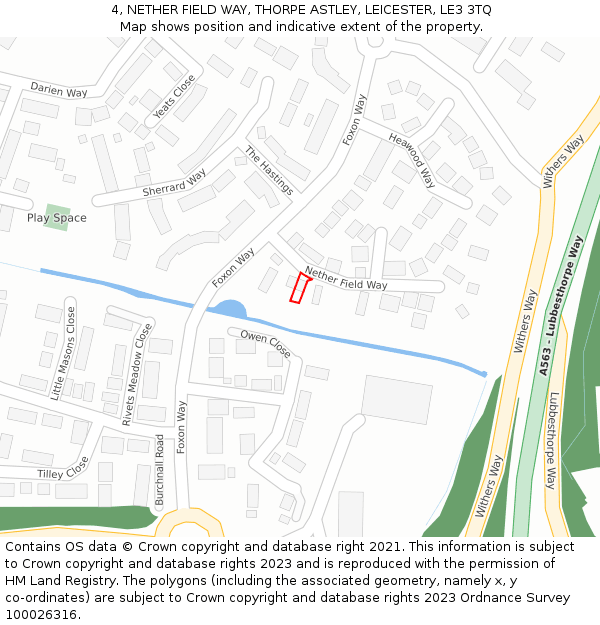 4, NETHER FIELD WAY, THORPE ASTLEY, LEICESTER, LE3 3TQ: Location map and indicative extent of plot