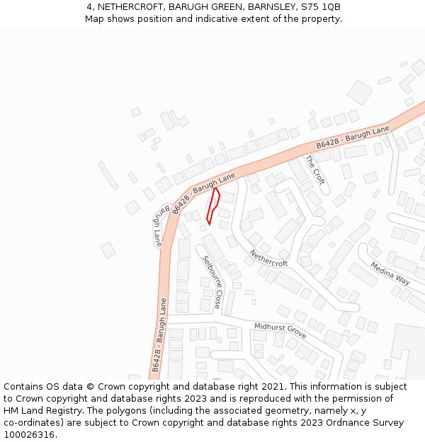 4, NETHERCROFT, BARUGH GREEN, BARNSLEY, S75 1QB: Location map and indicative extent of plot