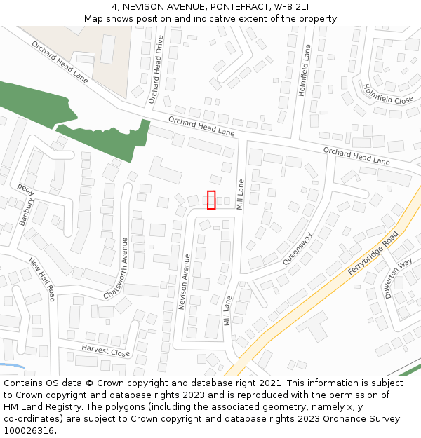 4, NEVISON AVENUE, PONTEFRACT, WF8 2LT: Location map and indicative extent of plot