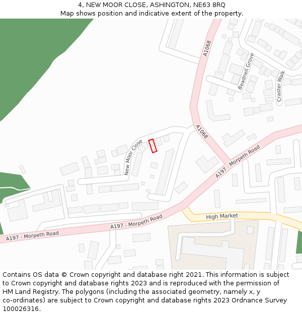 4, NEW MOOR CLOSE, ASHINGTON, NE63 8RQ: Location map and indicative extent of plot