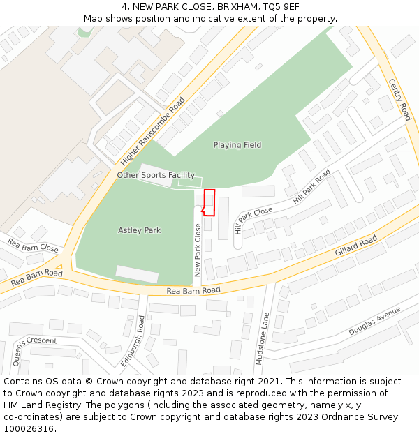 4, NEW PARK CLOSE, BRIXHAM, TQ5 9EF: Location map and indicative extent of plot