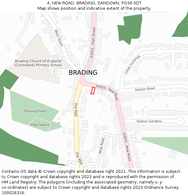 4, NEW ROAD, BRADING, SANDOWN, PO36 0DT: Location map and indicative extent of plot