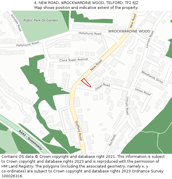 4, NEW ROAD, WROCKWARDINE WOOD, TELFORD, TF2 6JZ: Location map and indicative extent of plot