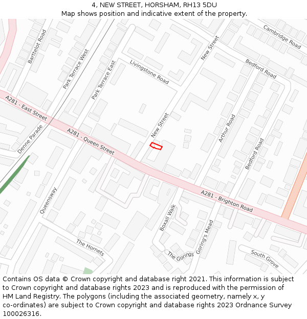 4, NEW STREET, HORSHAM, RH13 5DU: Location map and indicative extent of plot