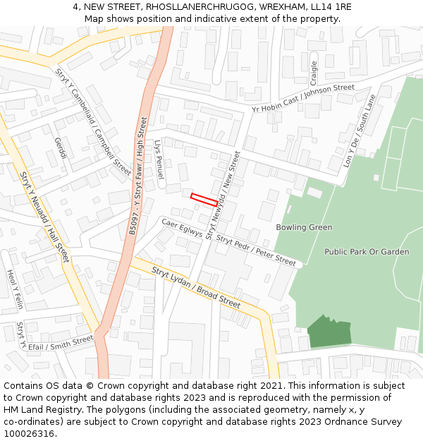 4, NEW STREET, RHOSLLANERCHRUGOG, WREXHAM, LL14 1RE: Location map and indicative extent of plot