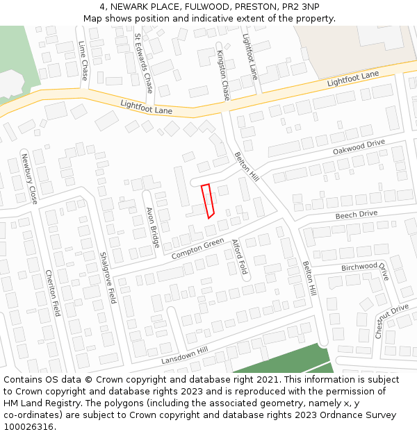 4, NEWARK PLACE, FULWOOD, PRESTON, PR2 3NP: Location map and indicative extent of plot