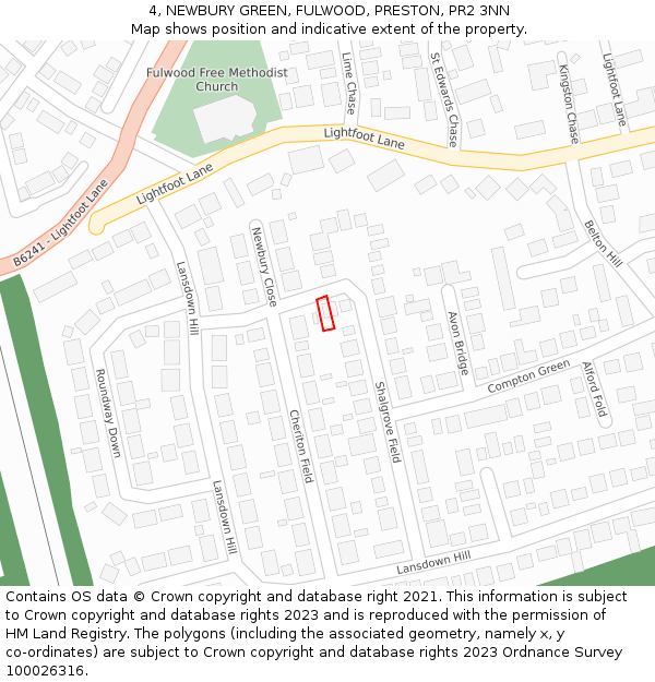 4, NEWBURY GREEN, FULWOOD, PRESTON, PR2 3NN: Location map and indicative extent of plot