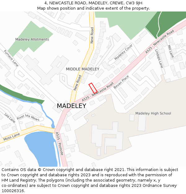 4, NEWCASTLE ROAD, MADELEY, CREWE, CW3 9JH: Location map and indicative extent of plot