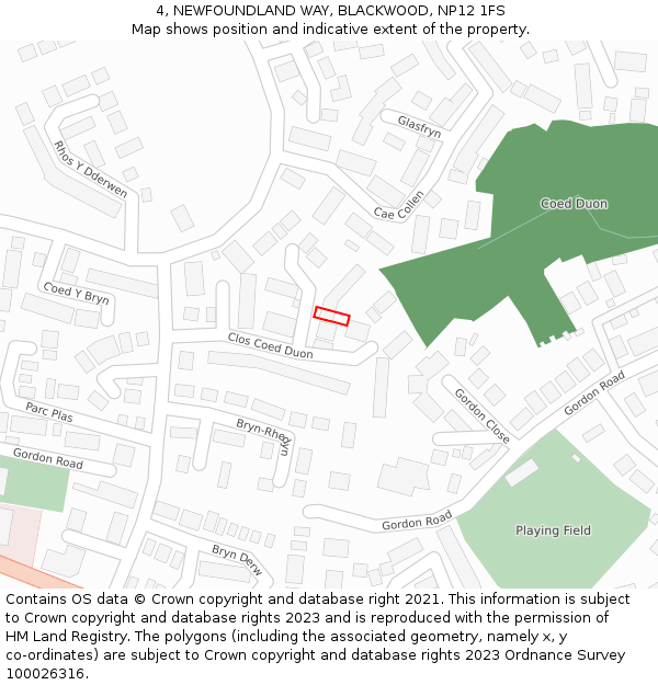 4, NEWFOUNDLAND WAY, BLACKWOOD, NP12 1FS: Location map and indicative extent of plot