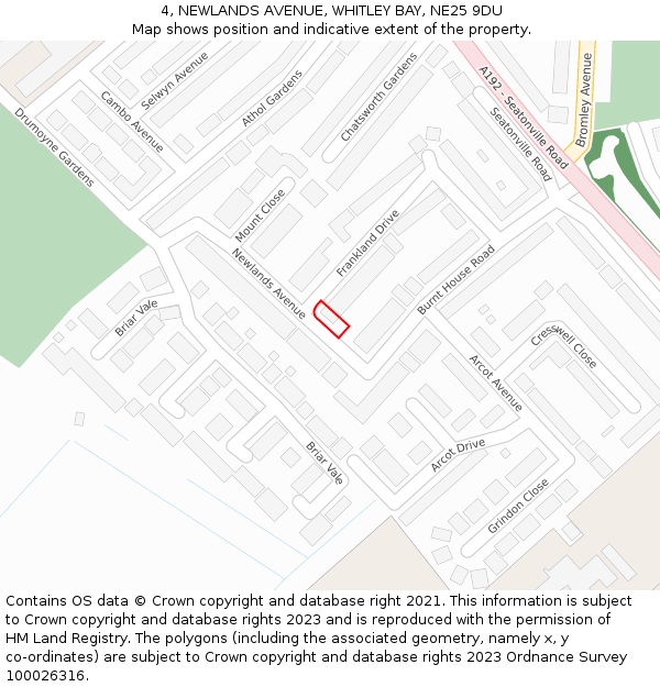 4, NEWLANDS AVENUE, WHITLEY BAY, NE25 9DU: Location map and indicative extent of plot