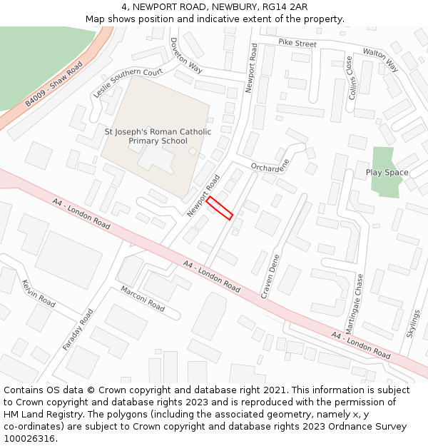 4, NEWPORT ROAD, NEWBURY, RG14 2AR: Location map and indicative extent of plot