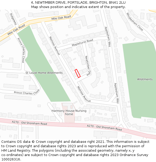 4, NEWTIMBER DRIVE, PORTSLADE, BRIGHTON, BN41 2LU: Location map and indicative extent of plot