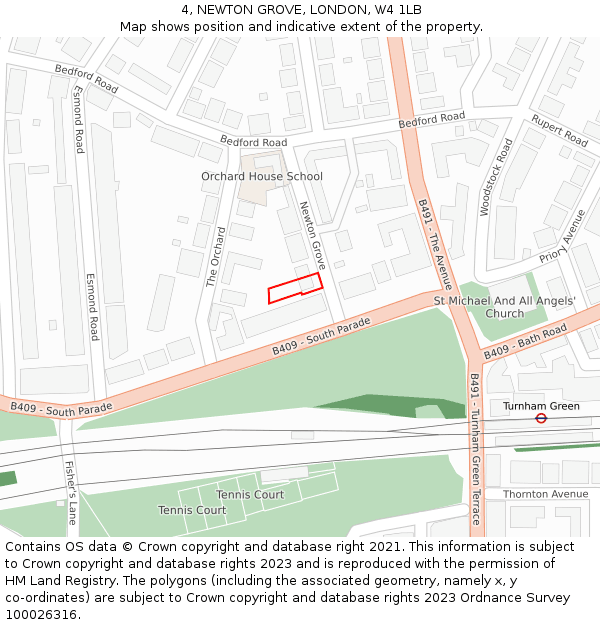 4, NEWTON GROVE, LONDON, W4 1LB: Location map and indicative extent of plot
