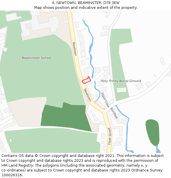 4, NEWTOWN, BEAMINSTER, DT8 3EW: Location map and indicative extent of plot