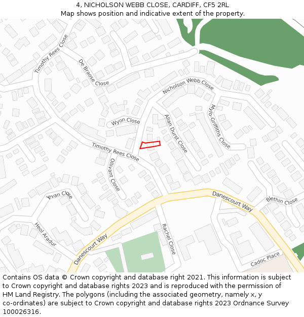 4, NICHOLSON WEBB CLOSE, CARDIFF, CF5 2RL: Location map and indicative extent of plot