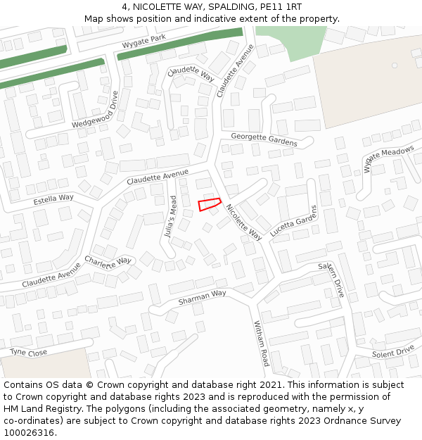 4, NICOLETTE WAY, SPALDING, PE11 1RT: Location map and indicative extent of plot