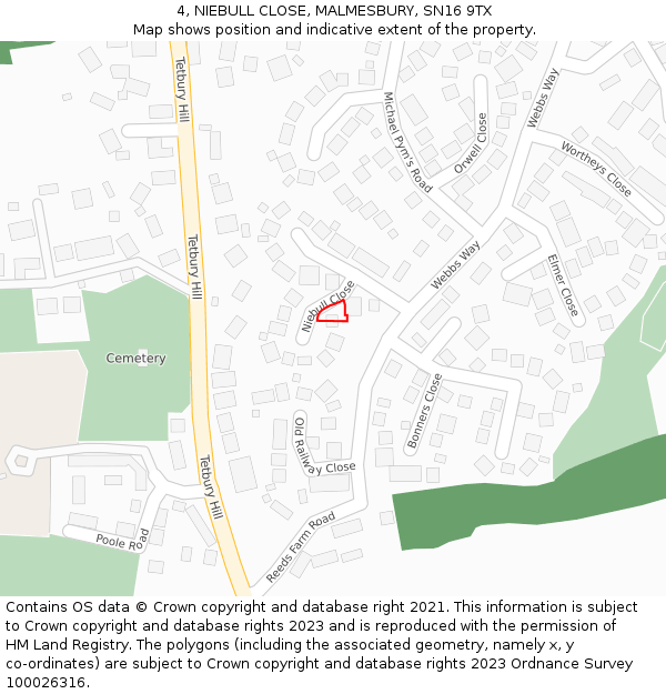 4, NIEBULL CLOSE, MALMESBURY, SN16 9TX: Location map and indicative extent of plot