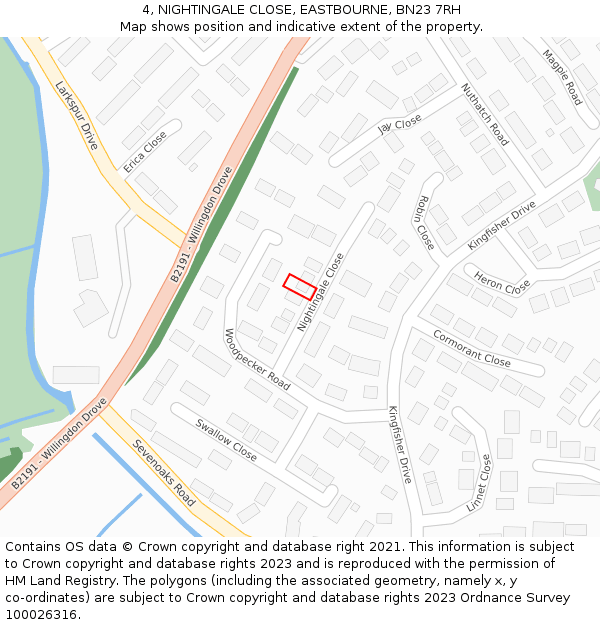 4, NIGHTINGALE CLOSE, EASTBOURNE, BN23 7RH: Location map and indicative extent of plot