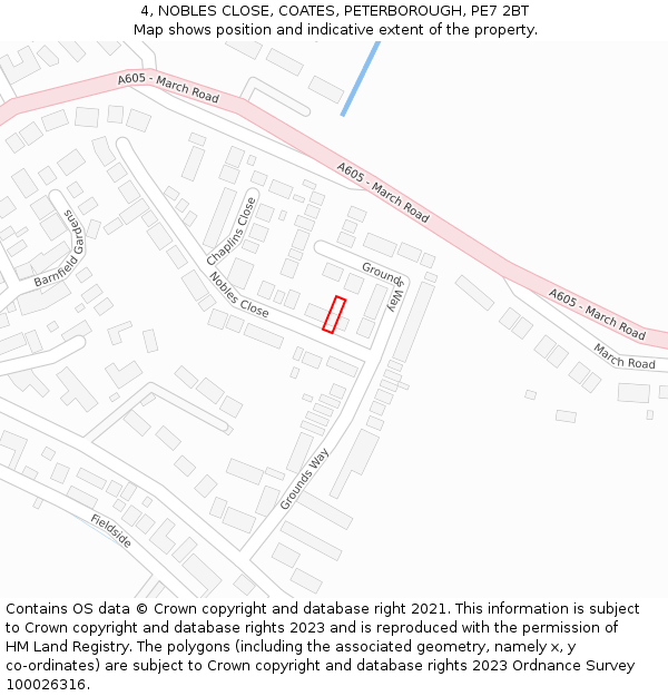 4, NOBLES CLOSE, COATES, PETERBOROUGH, PE7 2BT: Location map and indicative extent of plot