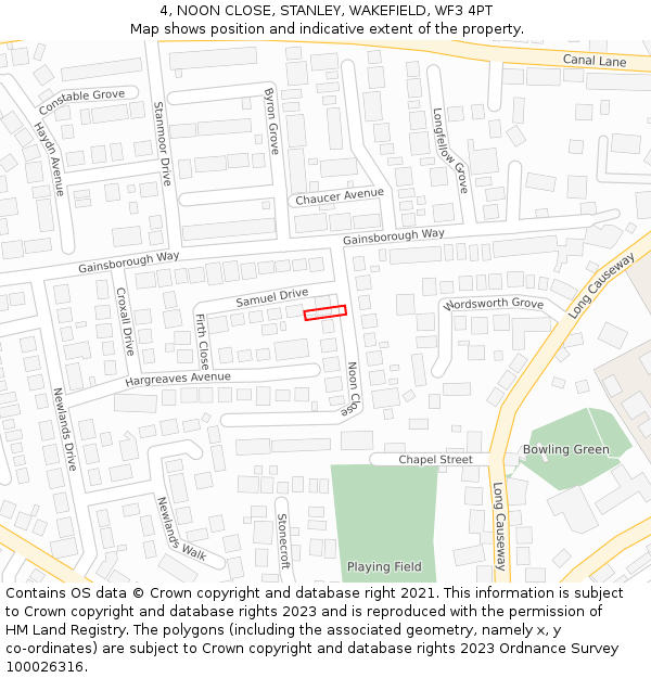 4, NOON CLOSE, STANLEY, WAKEFIELD, WF3 4PT: Location map and indicative extent of plot
