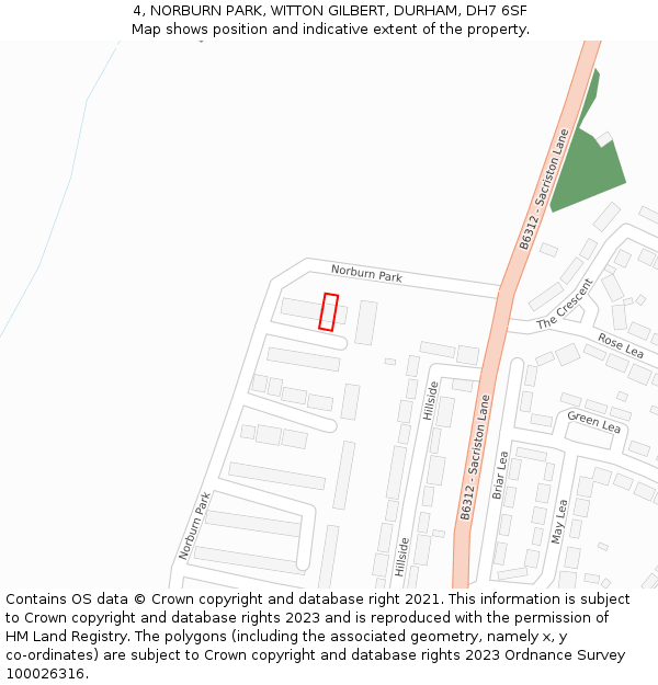 4, NORBURN PARK, WITTON GILBERT, DURHAM, DH7 6SF: Location map and indicative extent of plot