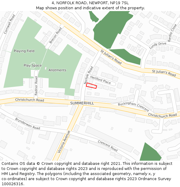 4, NORFOLK ROAD, NEWPORT, NP19 7SL: Location map and indicative extent of plot