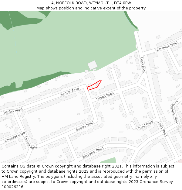 4, NORFOLK ROAD, WEYMOUTH, DT4 0PW: Location map and indicative extent of plot