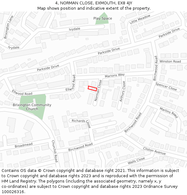 4, NORMAN CLOSE, EXMOUTH, EX8 4JY: Location map and indicative extent of plot