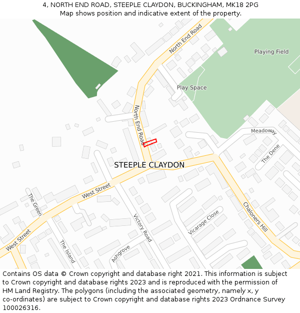 4, NORTH END ROAD, STEEPLE CLAYDON, BUCKINGHAM, MK18 2PG: Location map and indicative extent of plot