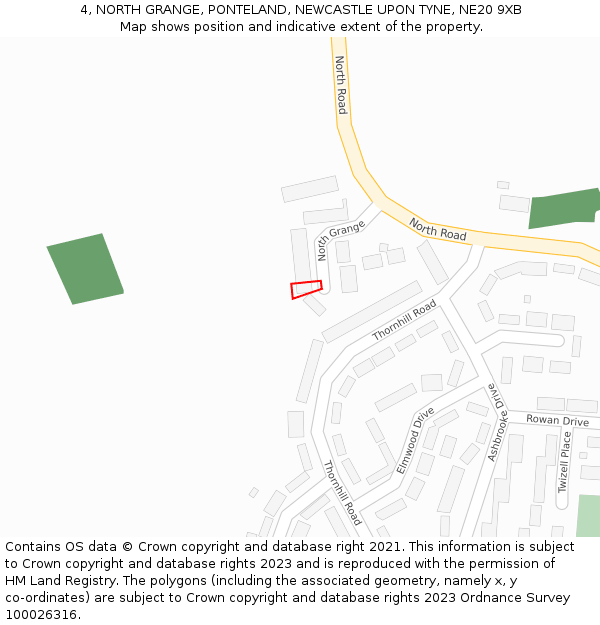 4, NORTH GRANGE, PONTELAND, NEWCASTLE UPON TYNE, NE20 9XB: Location map and indicative extent of plot