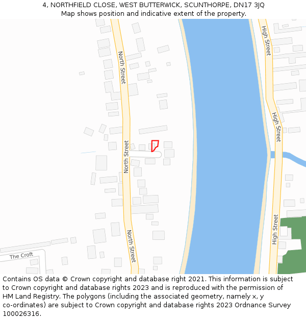 4, NORTHFIELD CLOSE, WEST BUTTERWICK, SCUNTHORPE, DN17 3JQ: Location map and indicative extent of plot