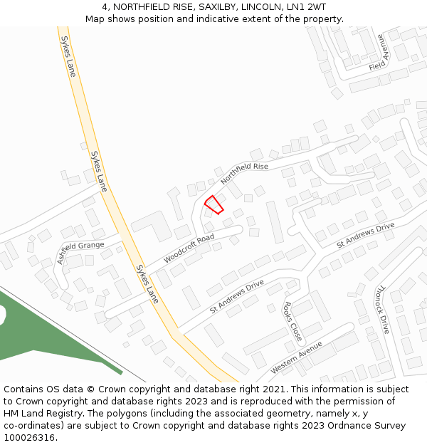 4, NORTHFIELD RISE, SAXILBY, LINCOLN, LN1 2WT: Location map and indicative extent of plot