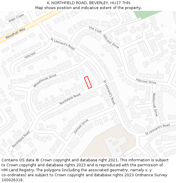 4, NORTHFIELD ROAD, BEVERLEY, HU17 7HN: Location map and indicative extent of plot