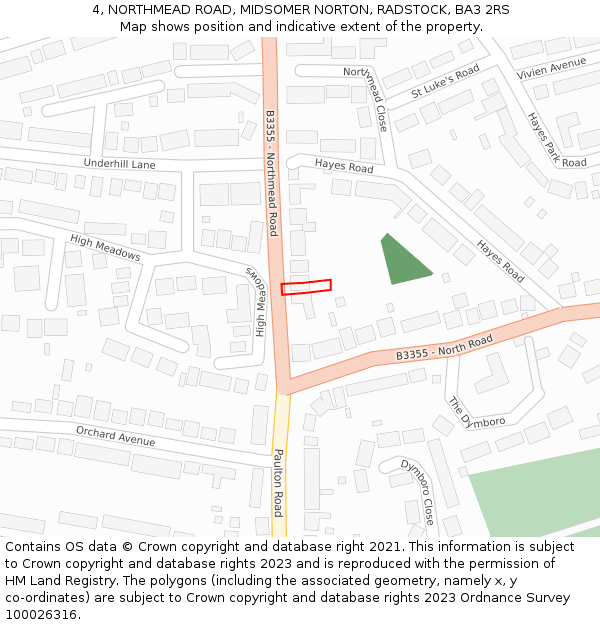 4, NORTHMEAD ROAD, MIDSOMER NORTON, RADSTOCK, BA3 2RS: Location map and indicative extent of plot