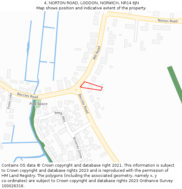 4, NORTON ROAD, LODDON, NORWICH, NR14 6JN: Location map and indicative extent of plot