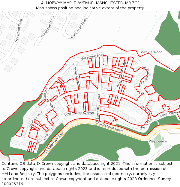 4, NORWAY MAPLE AVENUE, MANCHESTER, M9 7GF: Location map and indicative extent of plot