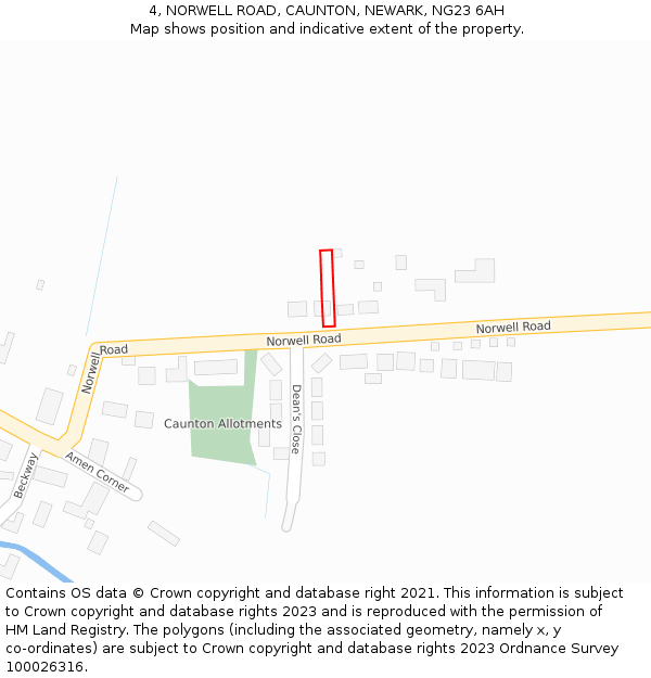 4, NORWELL ROAD, CAUNTON, NEWARK, NG23 6AH: Location map and indicative extent of plot