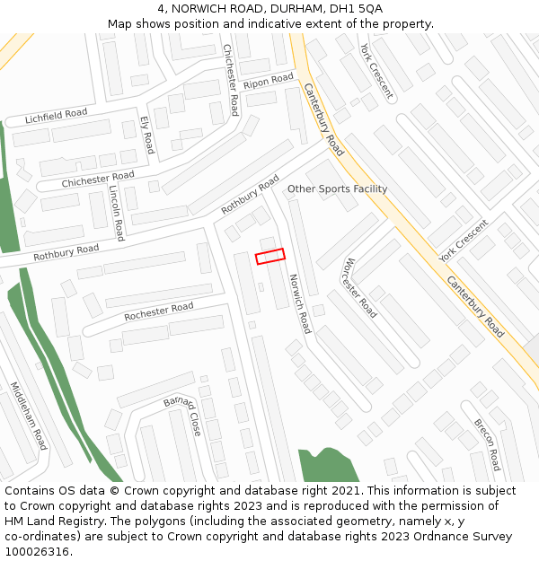 4, NORWICH ROAD, DURHAM, DH1 5QA: Location map and indicative extent of plot