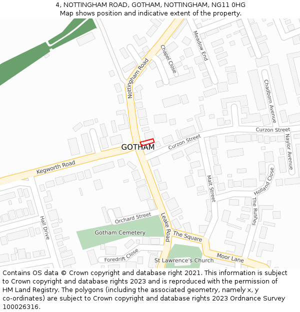 4, NOTTINGHAM ROAD, GOTHAM, NOTTINGHAM, NG11 0HG: Location map and indicative extent of plot