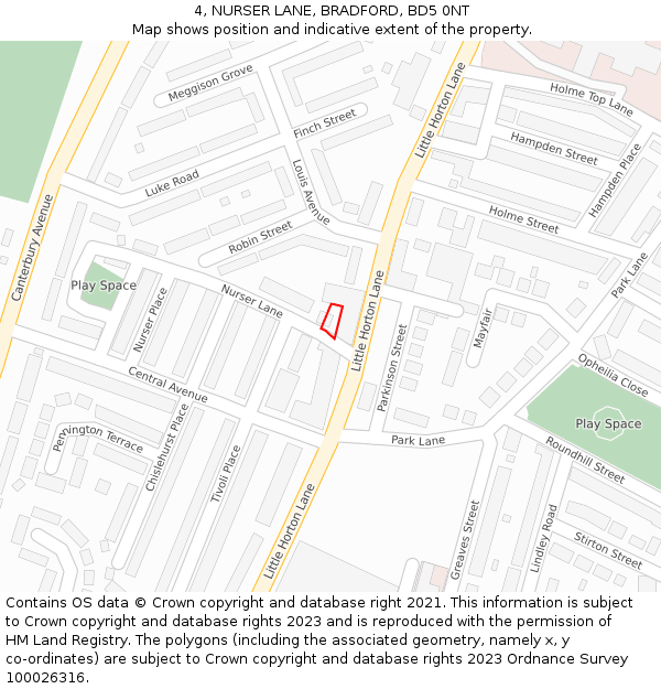 4, NURSER LANE, BRADFORD, BD5 0NT: Location map and indicative extent of plot
