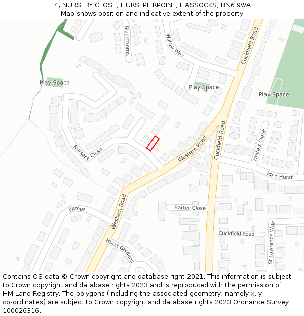 4, NURSERY CLOSE, HURSTPIERPOINT, HASSOCKS, BN6 9WA: Location map and indicative extent of plot