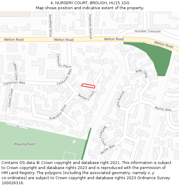 4, NURSERY COURT, BROUGH, HU15 1DG: Location map and indicative extent of plot