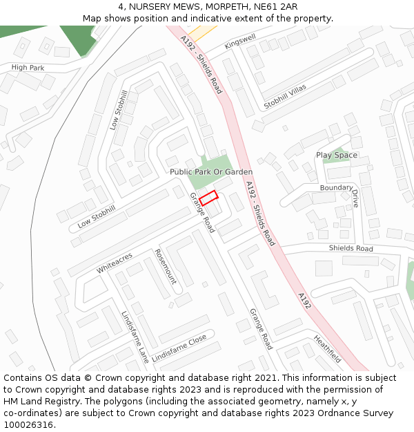 4, NURSERY MEWS, MORPETH, NE61 2AR: Location map and indicative extent of plot