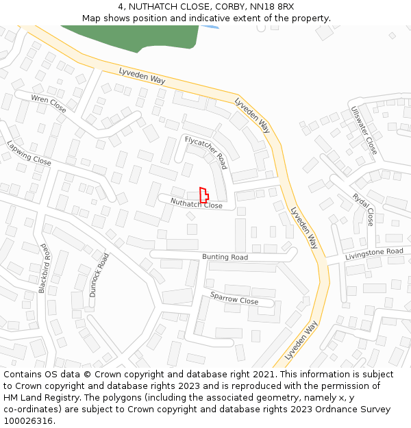 4, NUTHATCH CLOSE, CORBY, NN18 8RX: Location map and indicative extent of plot