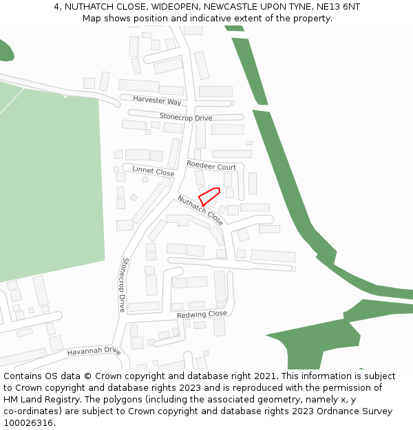 4, NUTHATCH CLOSE, WIDEOPEN, NEWCASTLE UPON TYNE, NE13 6NT: Location map and indicative extent of plot