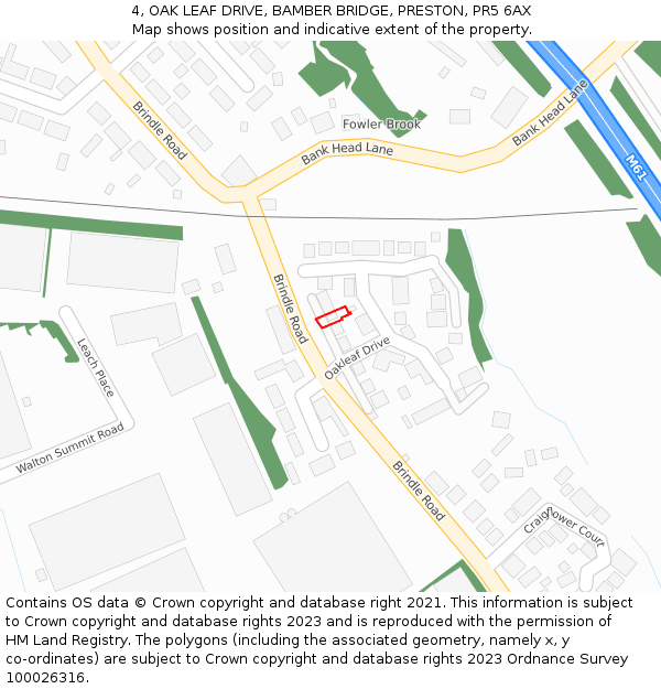4, OAK LEAF DRIVE, BAMBER BRIDGE, PRESTON, PR5 6AX: Location map and indicative extent of plot