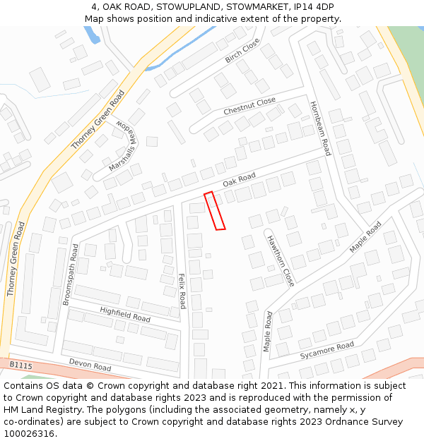 4, OAK ROAD, STOWUPLAND, STOWMARKET, IP14 4DP: Location map and indicative extent of plot